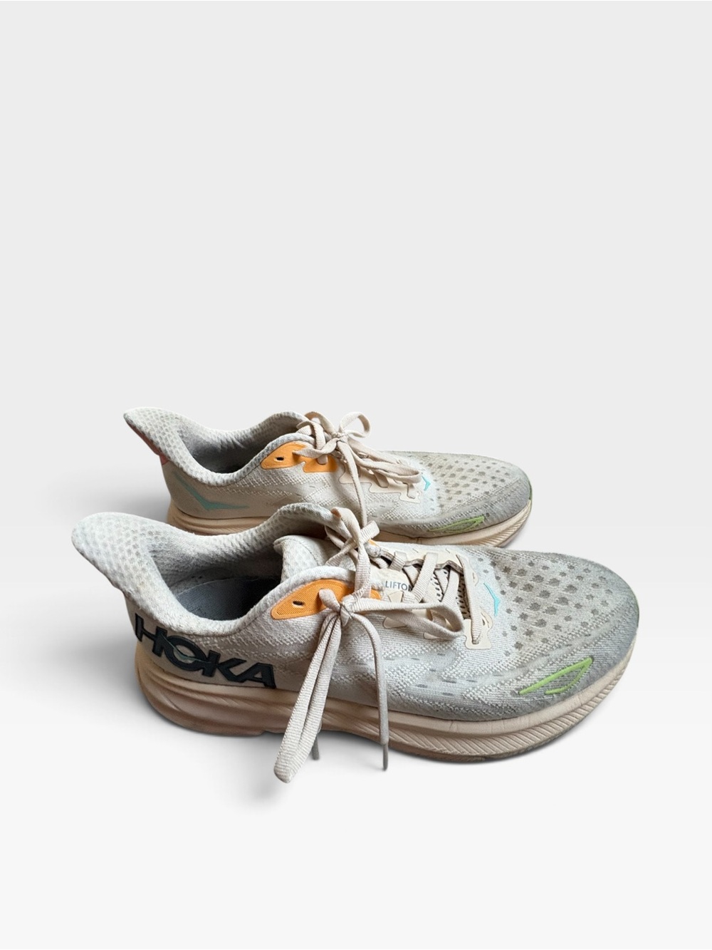Hoka Cream Sneakers with Orange & Teal Accents